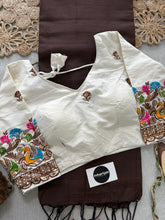 Brown Handloom Cotton Saree With Embrodery Work Redy Made Blouse